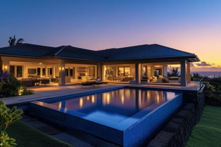 Elegant homes for sale on the Big Island featuring a private pool, spacious outdoor living, and stunning ocean vistas.