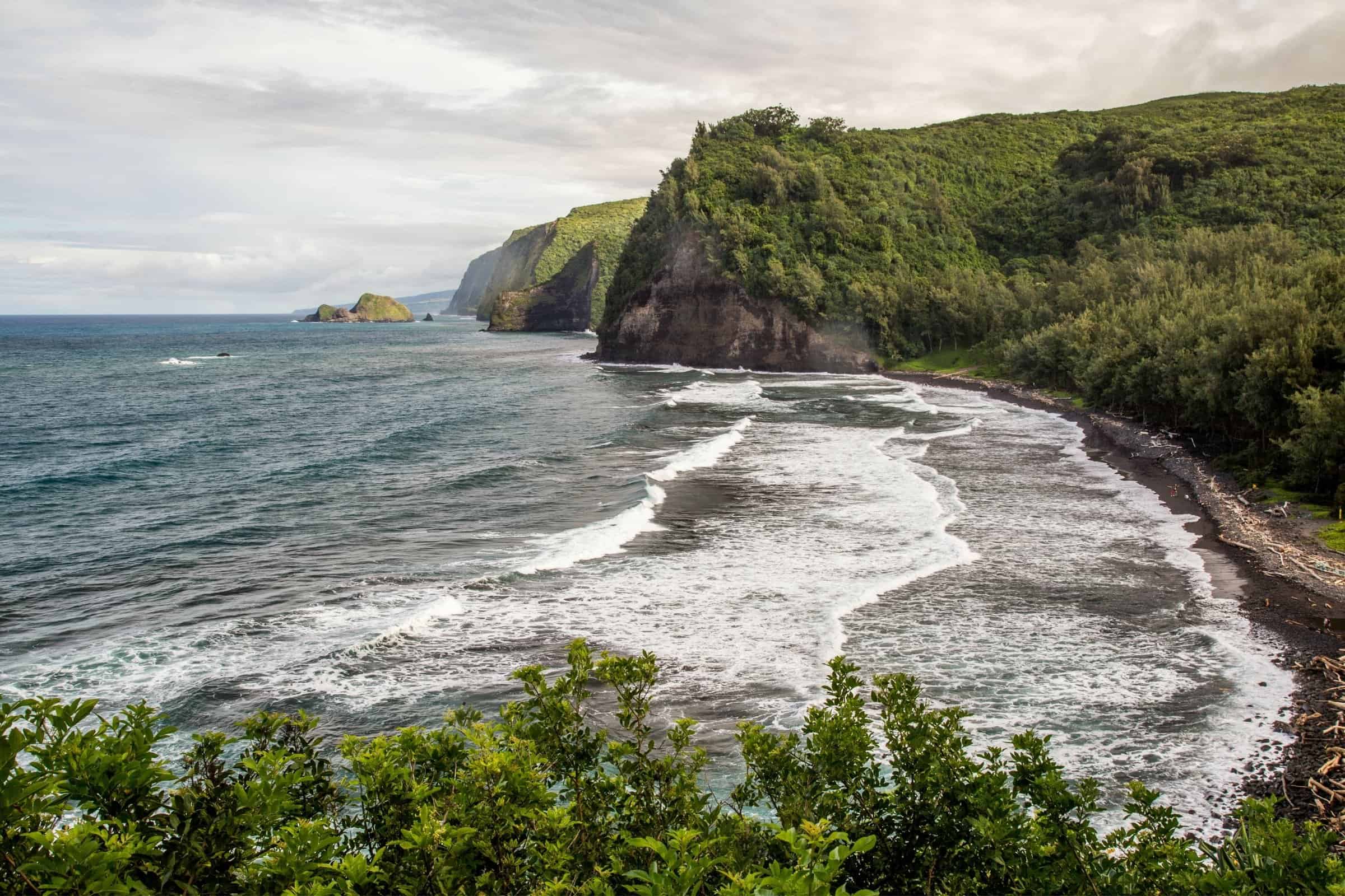 Oceanfront property in Kona with lush greenery and scenic cliffs.