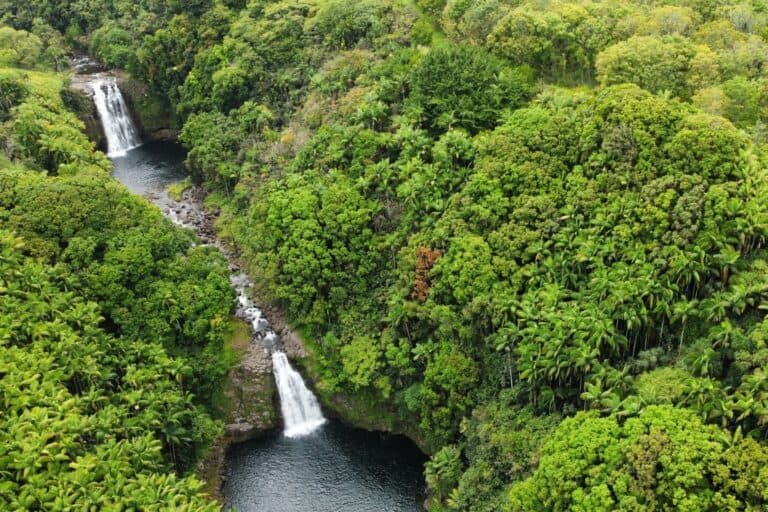 Big Island vacant land for sale in Hawaii, Kona, Kohala Coast, tropical scenery, waterfalls.