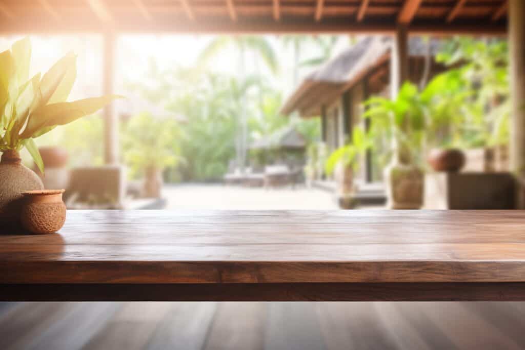 Spacious outdoor patio with tropical plants, perfect for enjoying Kona and Kohala Coast lifestyle.