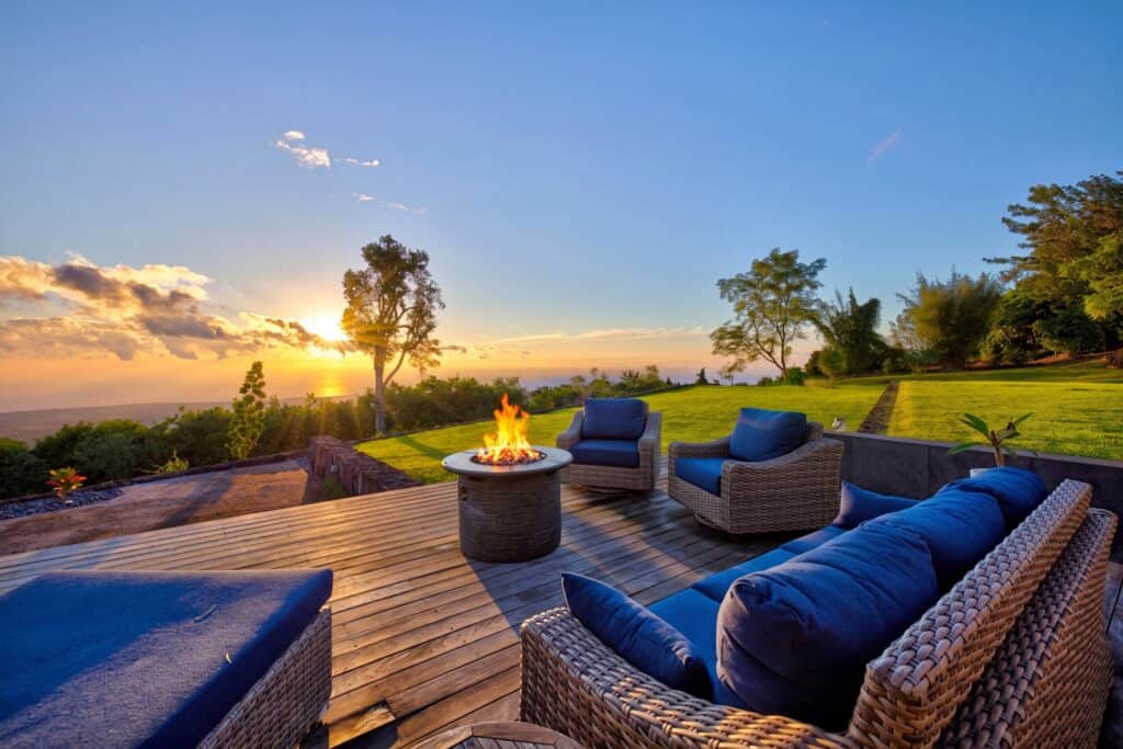 Luxury outdoor living on Big Island Hawaii with ocean views and resort-style amenities.