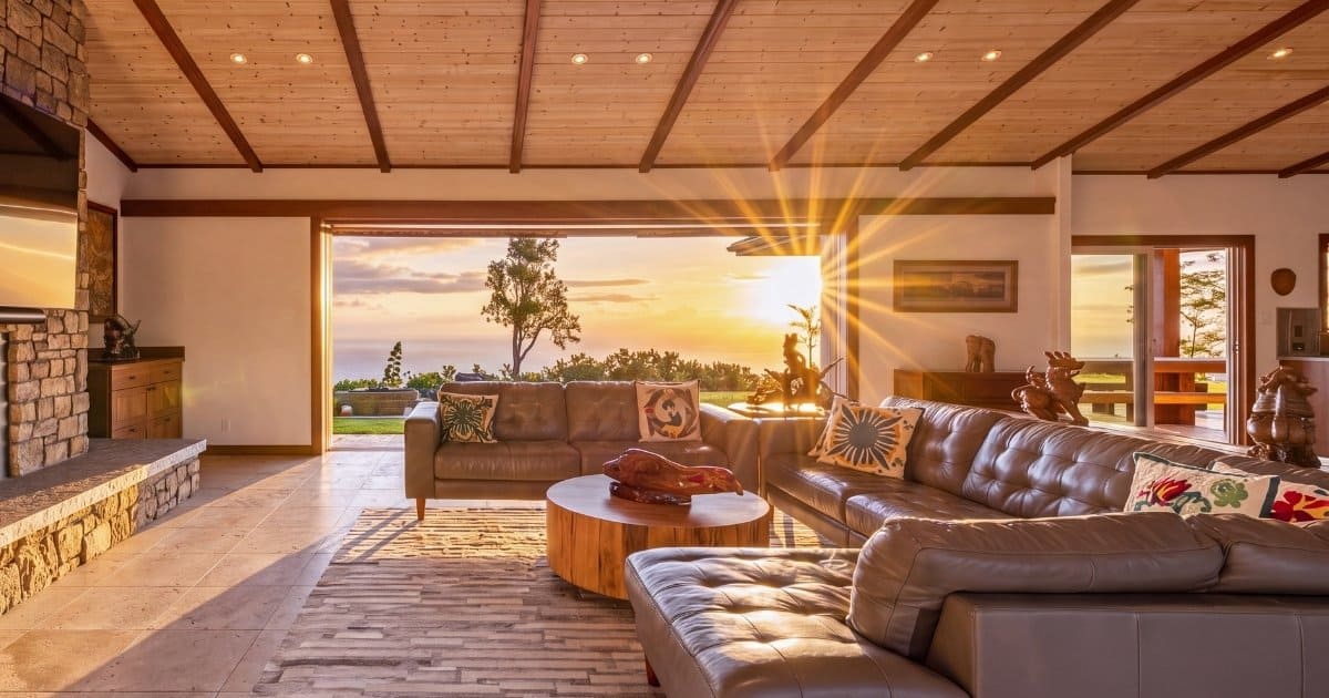 Open living room in a luxury Kona home for sale on the Big Island of Hawaii