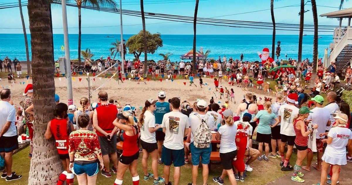 Keiki dash at the Jingle Bell Beach Run in Kailua-Kona, the largest 5K on the Big Island